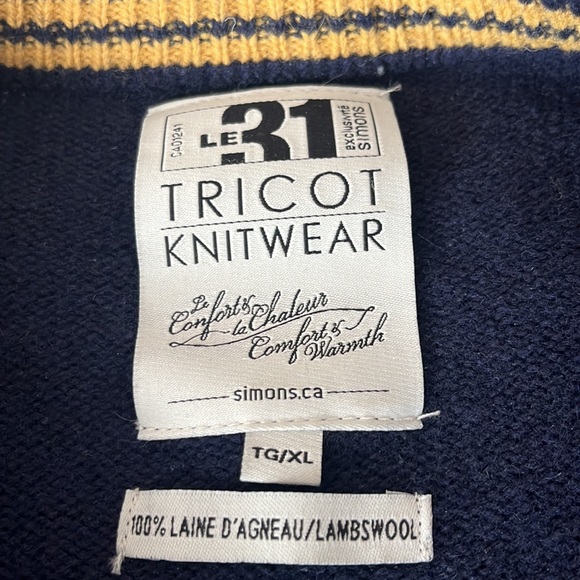 LE 31 par SIMONS TRICOT KNITWEAR NAVY AND GOLD QUALITY KNIT V-NECK WOOL SWEATER - Picture 3 of 8